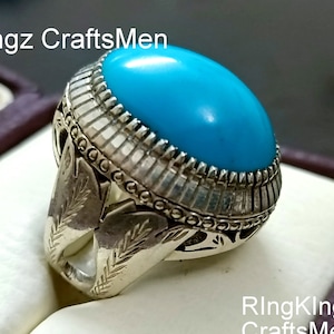 Handmade Natural Turquoise Mens Ring, 925 Sterling Silver, Birthstone Jewelry, Personalized Gifts for Him, Feroza Stone Silver Man Rings