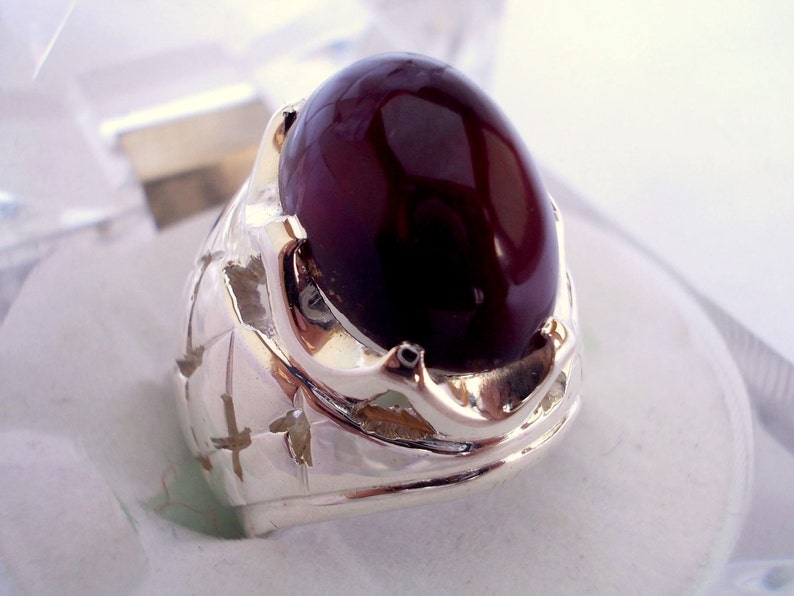 Dark Red Agate Sterling Silver Ring Personalized Gift For Him