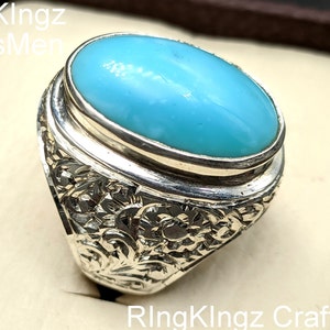 Anillo de piedra turquesa para hombre, plata de ley 925, piedra azul feroza natural, tallas ajustables, joyería con piedra de nacimiento de firoza, personalizado.
