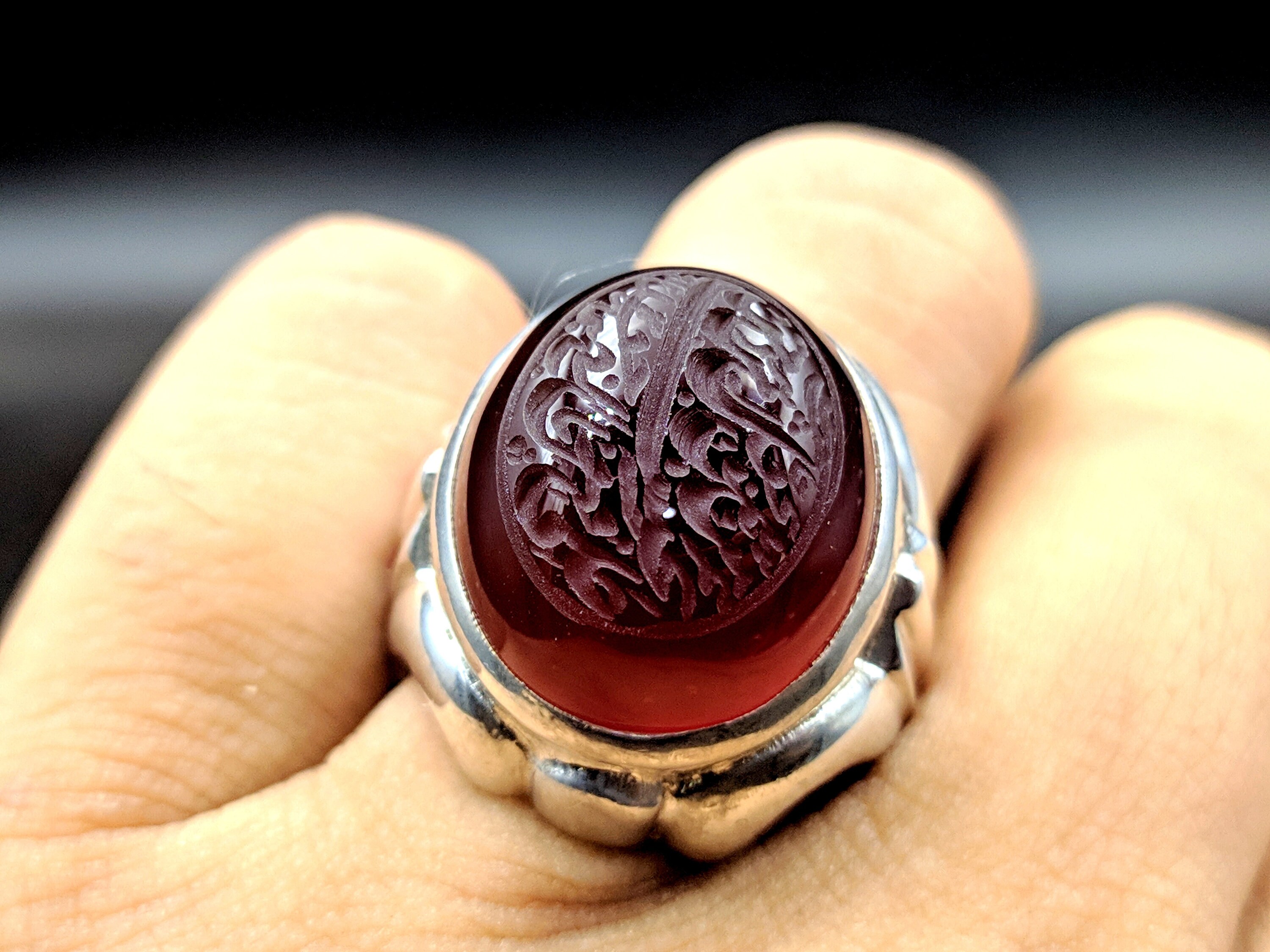 Anello in argento sterling Hashbi Kabadi Yemeni Aqeeq, regalo di Natale, anello sciita, anello islamico - Italia