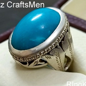 Handmade Turquoise Mens Ring: 925 Sterling Silver Feroza Gemstone