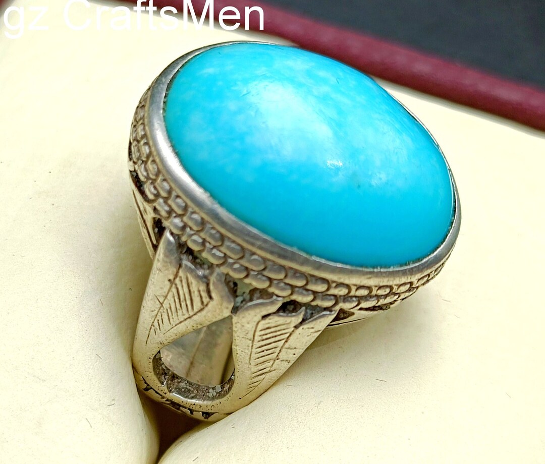 Natural Turquoise Mens Ring: Handmade 925 Sterling Silver Feroza - Etsy