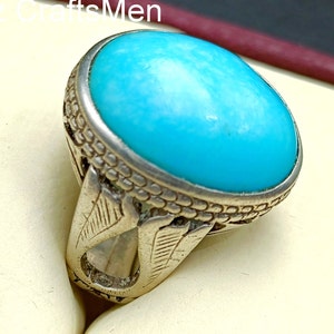 Anillo de turquesa natural para hombre, auténtica piedra preciosa Feroza, tallas ajustables, plata de ley 925, regalo personalizado para él, Firoza