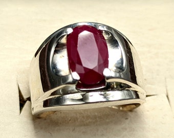 Handmade Oval Ruby Ring: Sterling Silver Gemstone Unisex Jewelry