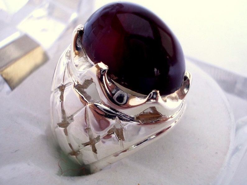 Dark Red Agate Sterling Silver Ring Personalized Gift For Him