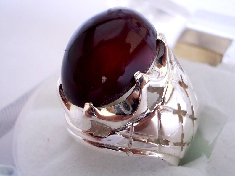 Dark Red Agate Sterling Silver Ring Personalized Gift For Him