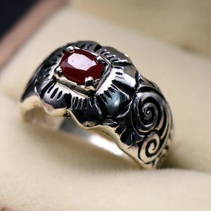 Handmade Ruby Mens Ring Cushion Cut Gemstone Crafted in Premium 925 Sterling Silver