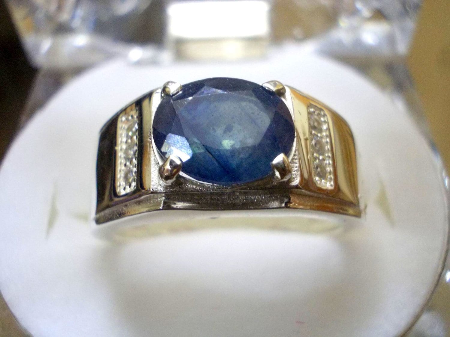 mothers day gift Dark blue Sapphire ring for men and women silver jewellery sapphire jewellery gift love