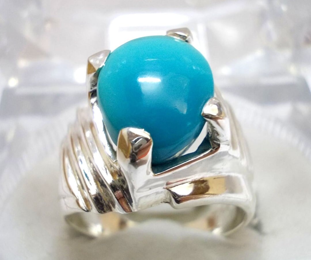 Turquoise Mens Ring: Handmade 925 Sterling Silver Feroza Jewelry - Etsy