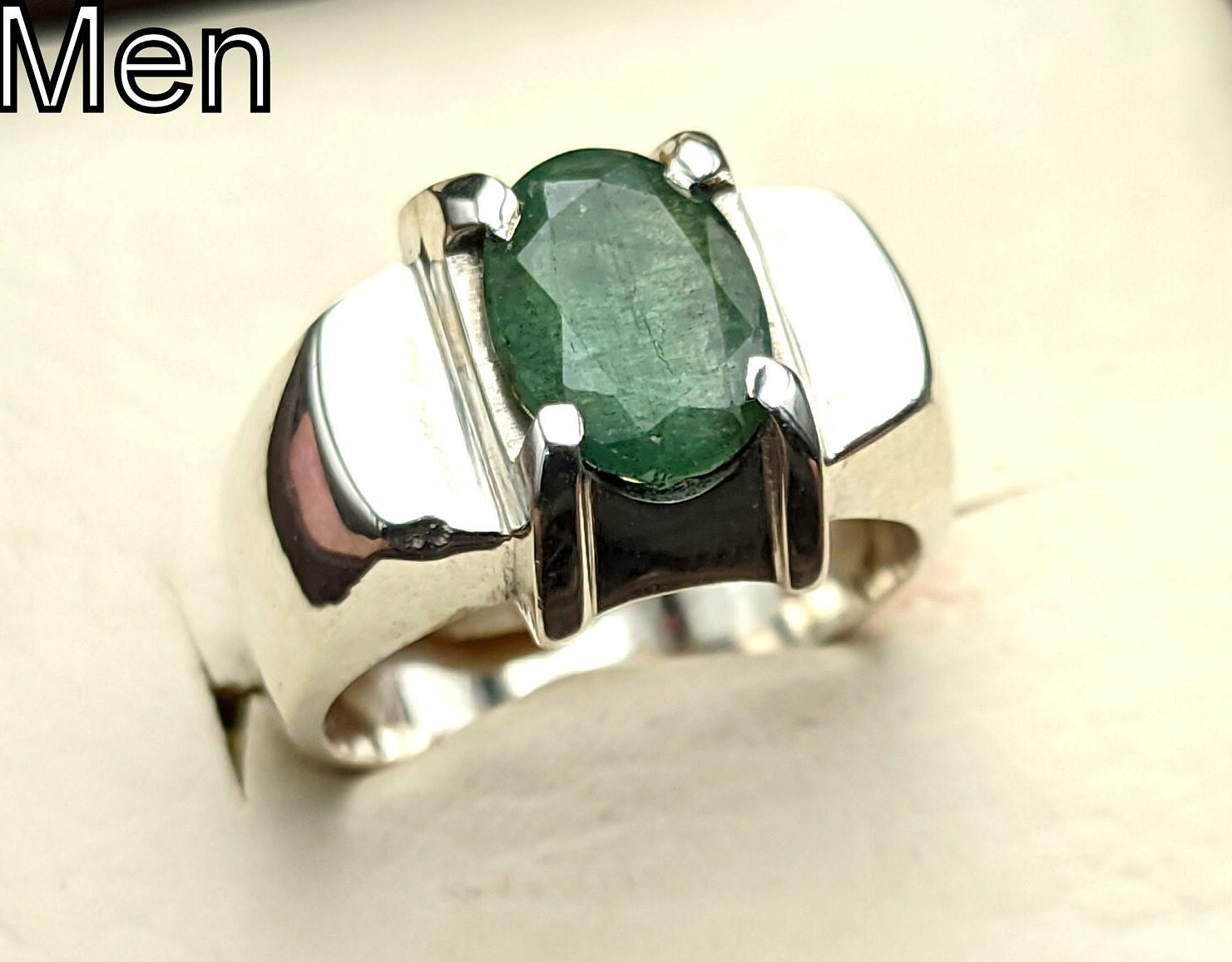 Men Silver Ring Emerald | Silver Rings With Real Stone|Al Qasim Jewellers