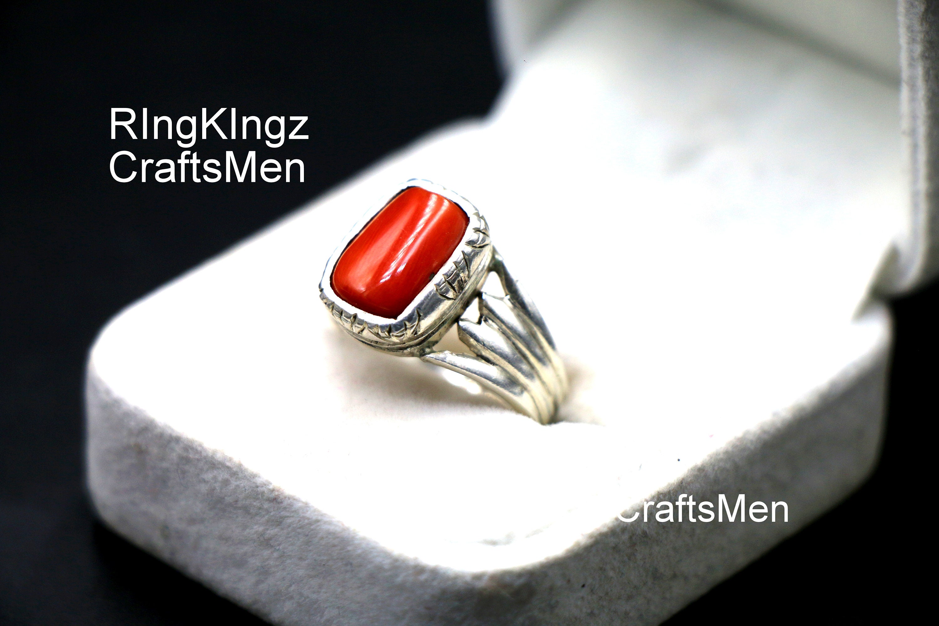 Cynosure of geometical design Red Coral ring