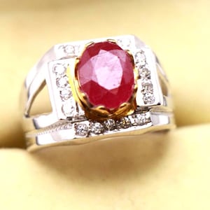 Natürlicher Rubinring in 925er Sterlingsilber, handgefertigter Herrenring mit Edelstein, Geburtsstein-Geschenk für Juli, auffälliger Rubinschmuck
