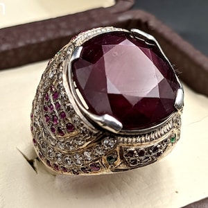 Handmade Dark Red Ruby Ring: 925 Sterling Silver, Adjustable