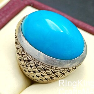Anillo de turquesa gigante genuino para hombre, plata de ley 925, regalo personalizado para él, joyería Feroza, anillos con piedras de nacimiento hechos a mano, Firoza