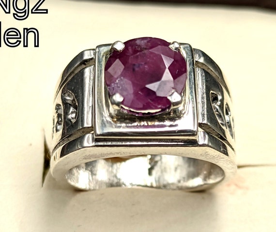 5ct Emerald Cut Ruby Sapphire Men's Ring