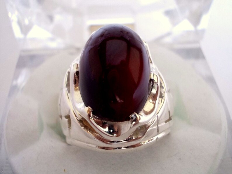 Dark Red Agate Sterling Silver Ring Personalized Gift For Him