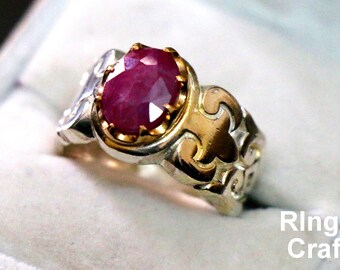 Oval Ruby Ring Men: Handmade 925 Sterling Silver Birthstone Jewelry
