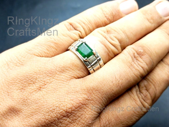 Mens green stone wedding best sale rings