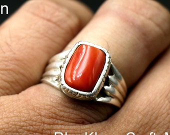 Red Coral Ring Design For Gents Traditional Coral Stone Impon Ring - Main Image
