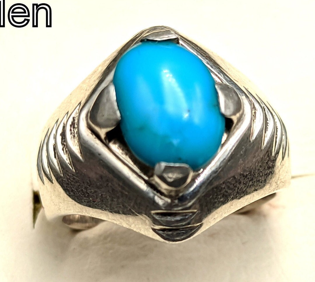 Turquoise Mens Ring: Handmade 925 Sterling Silver Feroza Jewelry - Etsy