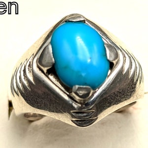 Turquoise Mens Ring: Handmade 925 Sterling Silver Feroza Jewelry