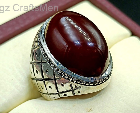 瑪瑙 メノウ シルバー 彫刻リング ユニークデザイン 男性用天然赤瑪瑙