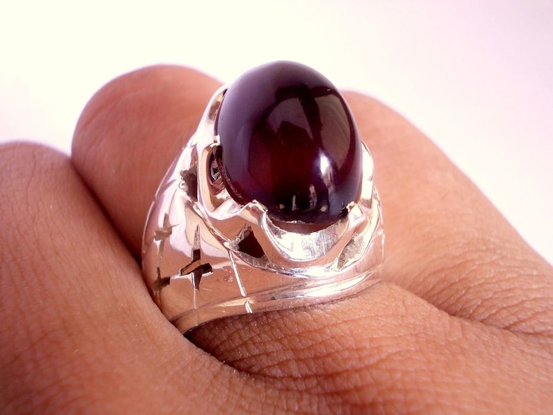 Dark Red Agate Sterling Silver Ring Personalized Gift For Him