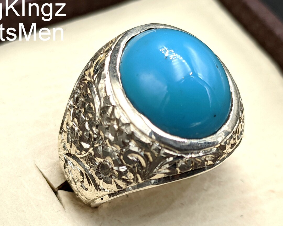 Handmade Natural Turquoise Mens Ring, Adjustable Sizes, 925 Sterling ...