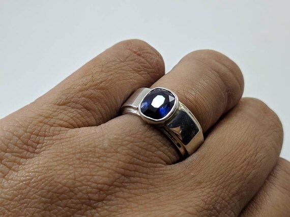 10.25 Ratti (AA++) Certified Blue Sapphire Ring (Nilam/Neelam Stone Silver  Plated Ring)(Size 20 to 23) for Men and Woman