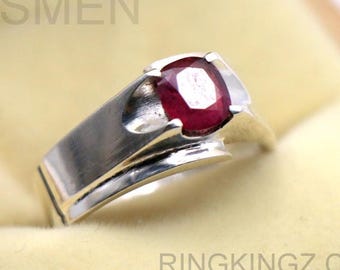 Anillo de rubí hecho a mano en plata de ley 925 para hombre, anillo de plata, anillo llamativo con piedra natural, regalo único para él.