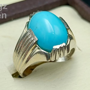 Turquoise Mens Ring, 925 Sterling Silver, Handmade Birthstone Jewelry, Adjustable Sizes, Feroza Rings, Turquoise Silver Man Rings