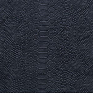 May include: A dark charcoal grey material featuring a textured snakeskin pattern. The surface displays a repeating scale design with larger, elongated scales running vertically through the centre, flanked by smaller, finer scales on both sides.