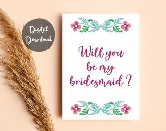 Will you be my bridesmaid card, bridesmaid proposal card printable digital download