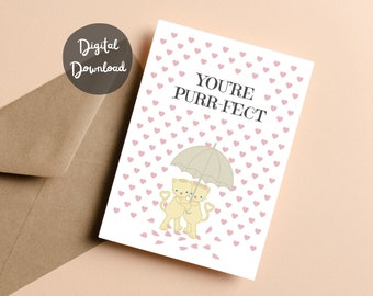 Funny and cute anniversary card with cats, digital download and printable, funny card for him for her, digital valentine love card