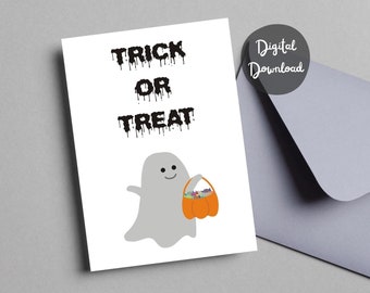 Trick or Treat Card Printable Funny Halloween Card Digital Download Happy Halloween Card