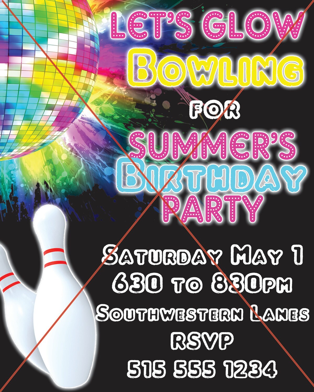 Glow Bowling Party Invitation Etsy