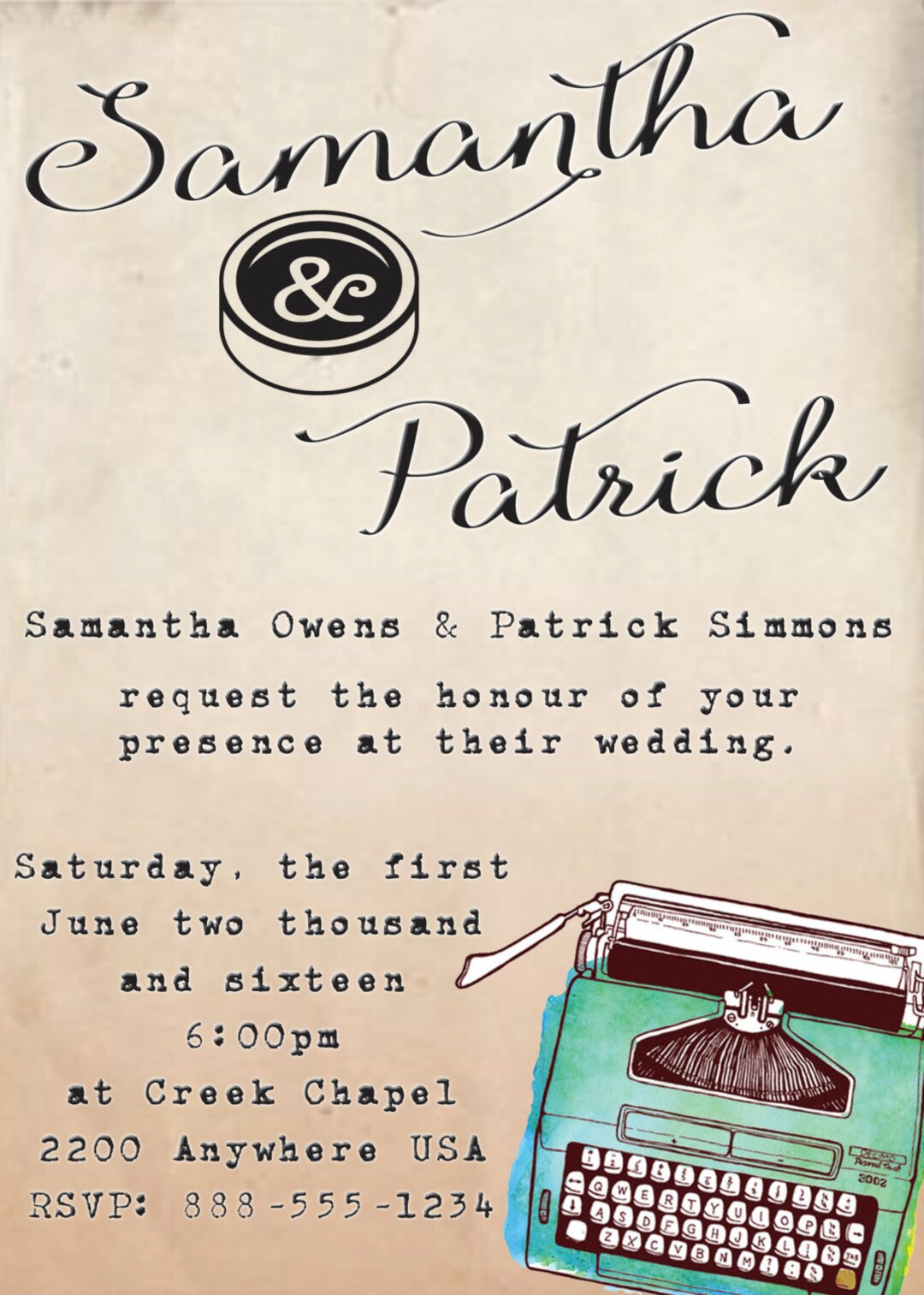 Vintage Type Wedding Invitation Etsy