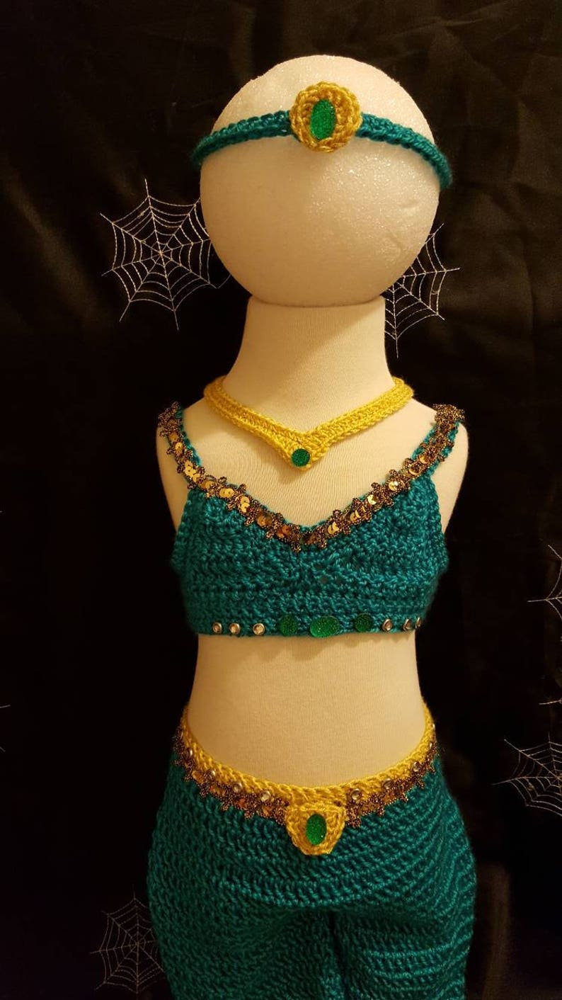 Crochet Princess Jasmine Deluxe Costume 5 pieces baby shower present Ready to Ship photo prop Halloween costume Disney fans!