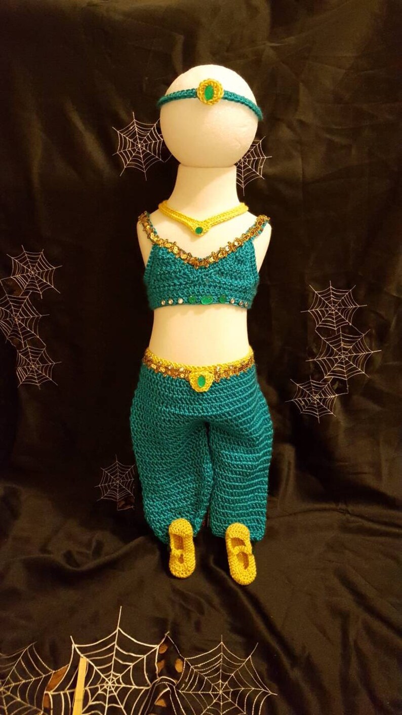Crochet Princess Jasmine Deluxe Costume 5 pieces baby shower present Ready to Ship photo prop Halloween costume Disney fans!