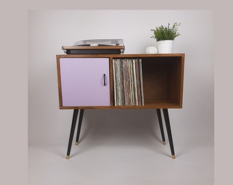 Walnut Sideboard | Lilac Door | Satin Black Handle and Dansette Legs | Record Table | TV Stand