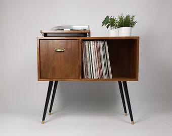 The Original Vinyl Record Table | Pull Down Door Brass Handle | Sideboard | Credenza | Mid Century Modern