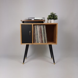 Oak Sideboard with Black Door | Vinyl Record Storage | Console Table | Record Cabinet | Mid Century Modern Legs | Dansette Record Table