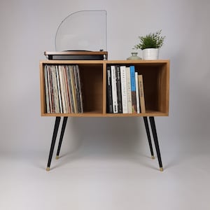 Oak Sideboard w/ Black Mid Century Legs | Classic Style | Vinyl Record Table