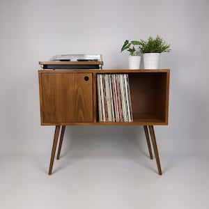 Record Table Walnut with Wooden Legs | Medium Sideboard | Media Console | Vinyl Cabinet | Solid Wood Vinyl Record Table