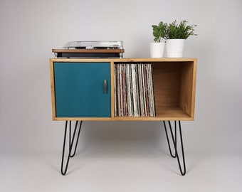 Oak Sideboard Royal Blue Door | Hairpin Legs | Media Console | Vinyl Cabinet | Vinyl Storage