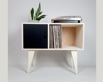 Minimalist Sideboard | Black Door | Vinyl Record Storage | Neutral Credenza | TV Stand