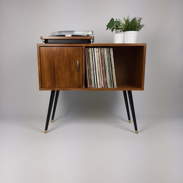 Walnut Sideboard | Black Dansette Legs | Classic Brass Handle | Midcentury Sideboard | Vinyl Record Storage