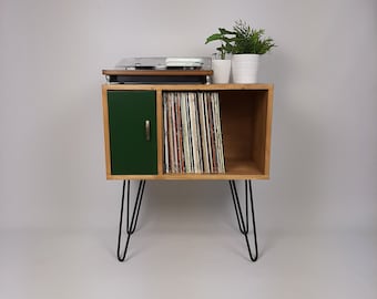 Oak Buffet | Green Door | Vinyl Record Storage Sideboard | Console Table | Record Cabinet | Credenza Solid Wood