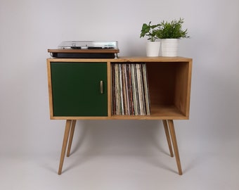 Oak Sideboard Green Door | Media Console | Vinyl Record Storage | Record Cabinet | Media Sideboard | Solid Wood