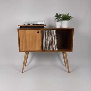 Walnut Sideboard with Oak Legs & Oak Door  |  Vinyl Record Storage | Mid Century Cabinet | Sideboard | Vinyl Storage | Coffee Table
